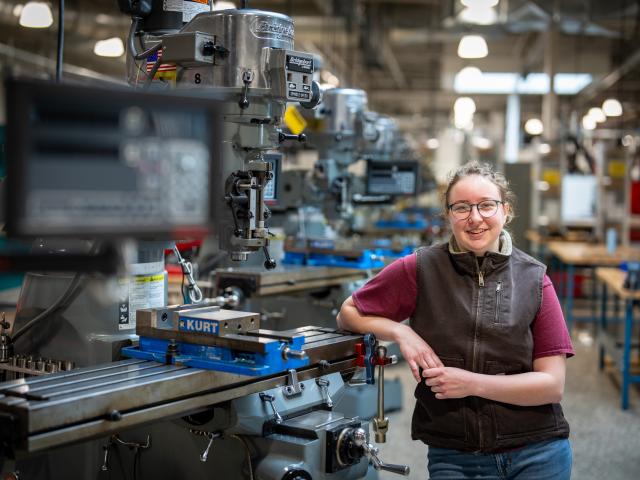 Lakeshore student working in the manufacturing classroom