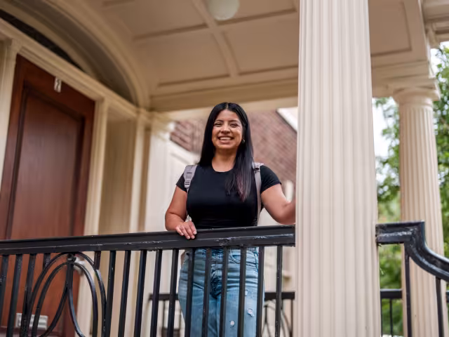 Student outside Ender Hall