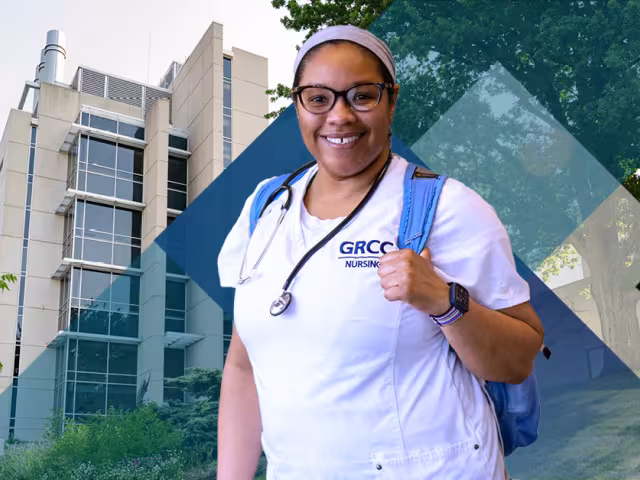 Nursing student outside the science building