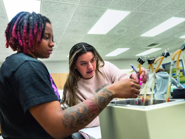 Students in a chemistry class working with test tubes